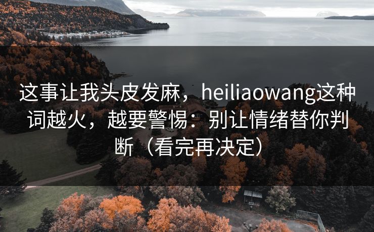 这事让我头皮发麻，heiliaowang这种词越火，越要警惕：别让情绪替你判断（看完再决定）