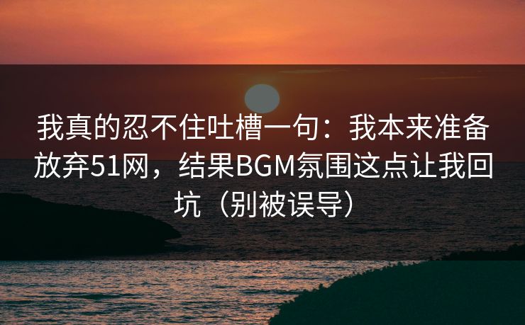 我真的忍不住吐槽一句：我本来准备放弃51网，结果BGM氛围这点让我回坑（别被误导）